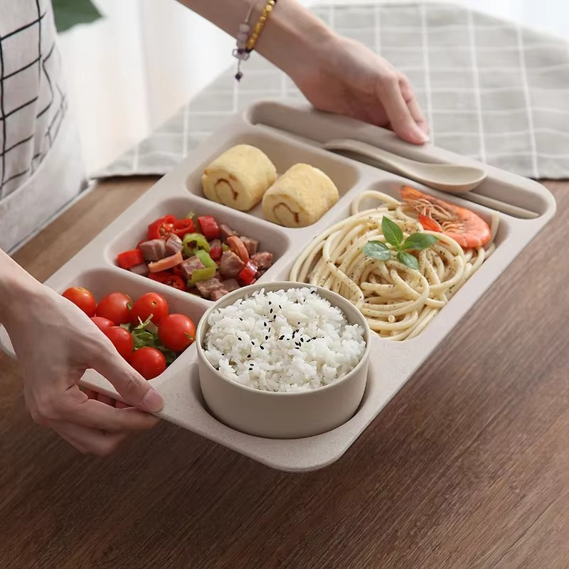 Student Meal Dinnerware Set – Anti-Fall Compartment Plate, Bowl & Cup Set, Fast Food Serving Tray for Home, School & Dorm Use
