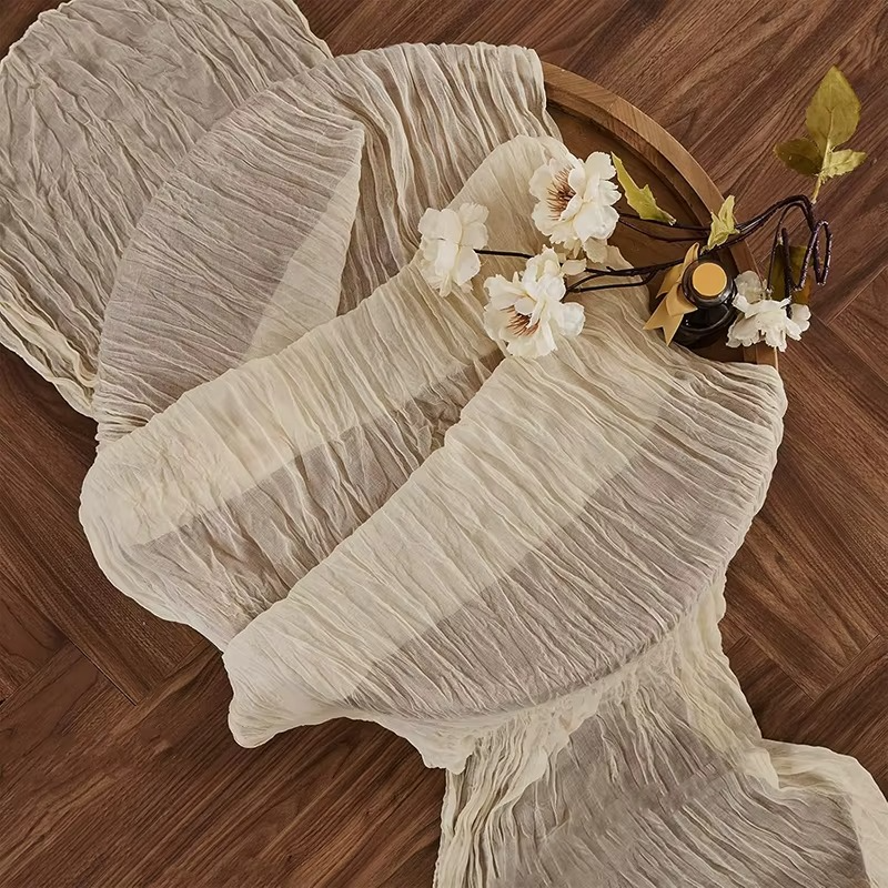 Beige Table Runner Gauze Cheesecloth Rustic Sheer Boho Wedding Decoration Tablecloth Baby Shower Christmas Birthday Party Decors