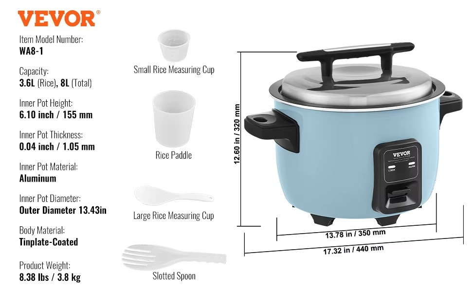 Commercial Rice Cooker 8L/10L/13L – Large Capacity Electric Cooker with Nonstick Inner Pot & 24-Hour Keep Warm for Restaurant & Buffet