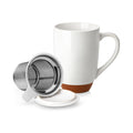 Ceramic Tea Mug with Lid and Stainless Steel Infuser, 18 oz Large Tea Cup for Loose Leaf Tea, Heat-Resistant, Microwave & Dishwasher Safe, Speckled Glaze Coffee & Tea Brewer Mug, Khaki White