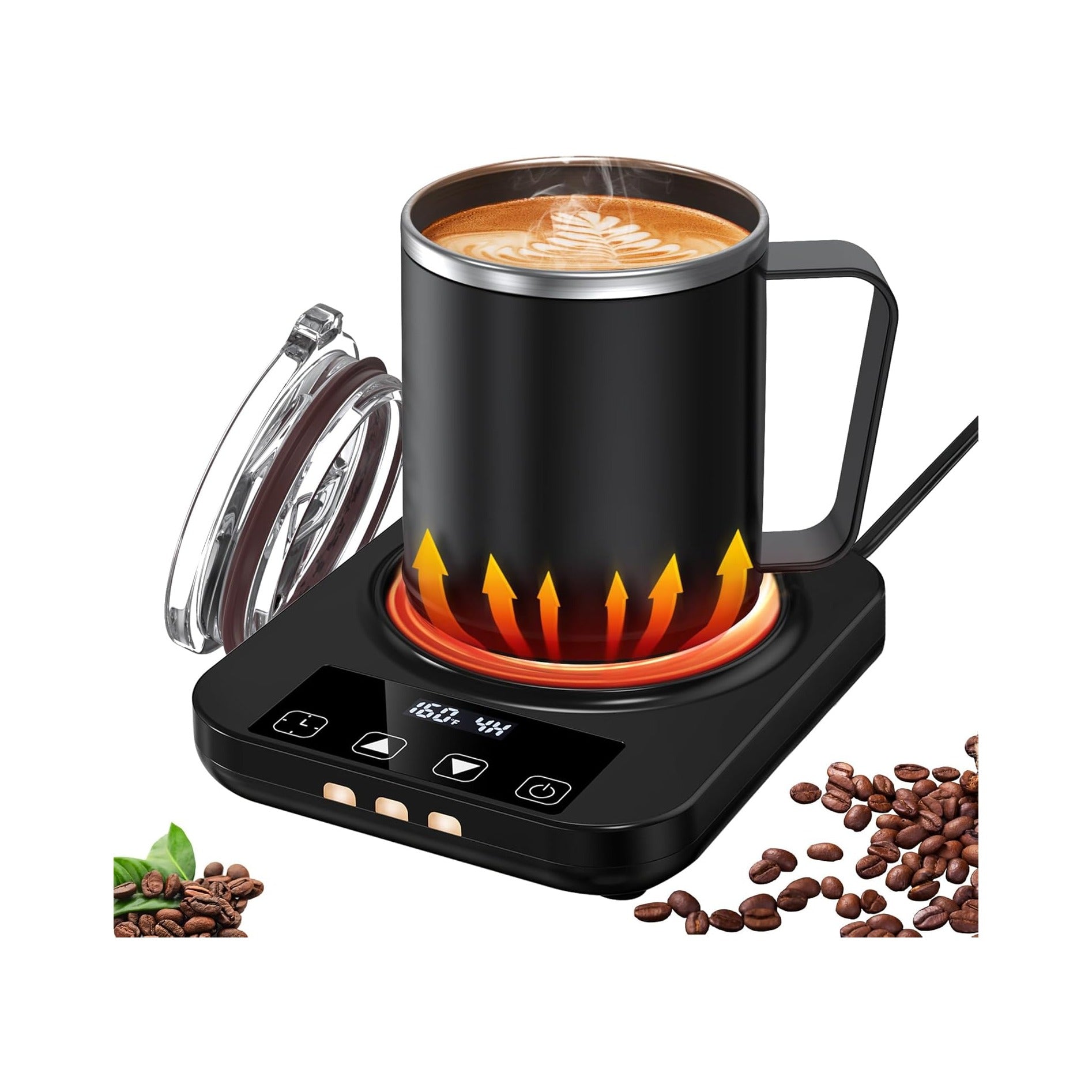 Coffee Mug Warmer & Mug Set for Desk, Electric Coffee Cup Warmer with 16oz Heated Mug, Temperature Control Smart Coffee Heater with Auto Shut Off & 9 Temp Settings, Gifts for Men Women, Black