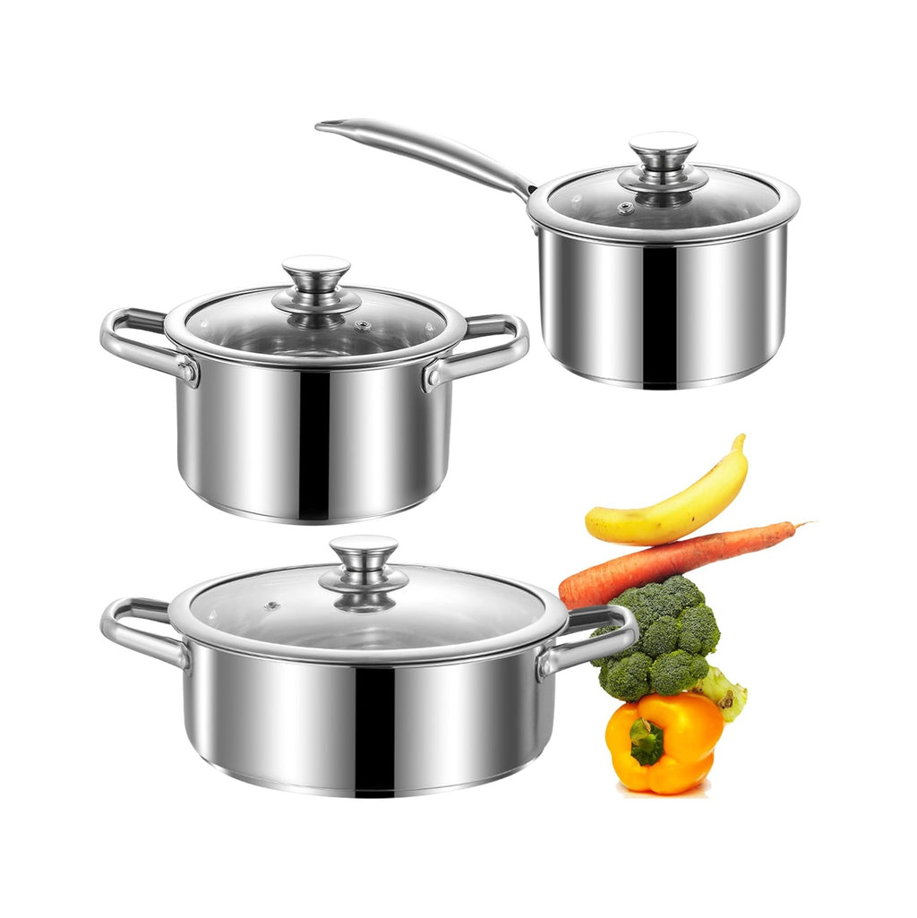 Stainless Steel pots and pans set, 6 Piece Nonstick Induction Kitchen Cookware Set, Works with Induction/Electric and Gas Cooktops, Nonstick, Oven Safe, Camping Cookware