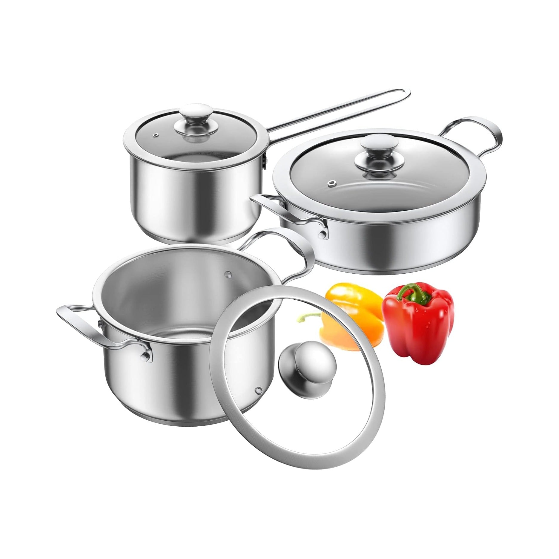 Stainless Steel pots and pans set, 6 Piece Nonstick Kitchen Induction Cookware Set,Works with Induction/Electric and Gas Cooktops, Nonstick, Dishwasher