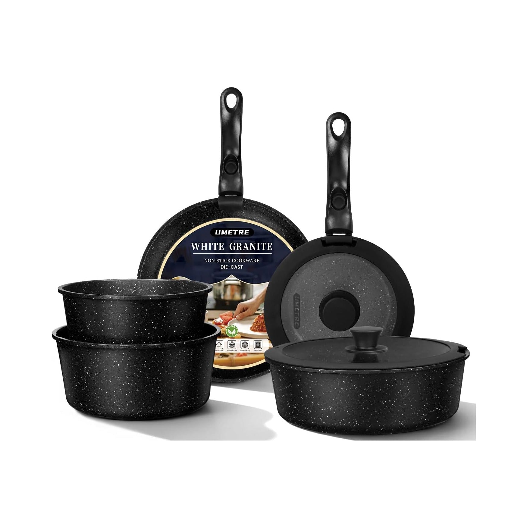 pots and Pans Set, Nonstick Cookware Set Detachable Handle, Induction Kitchen Cookware Sets with Removable Handle, Non Stick RV Cookware Set, Dishwasher ＆ Oven Safe (9 PCS)