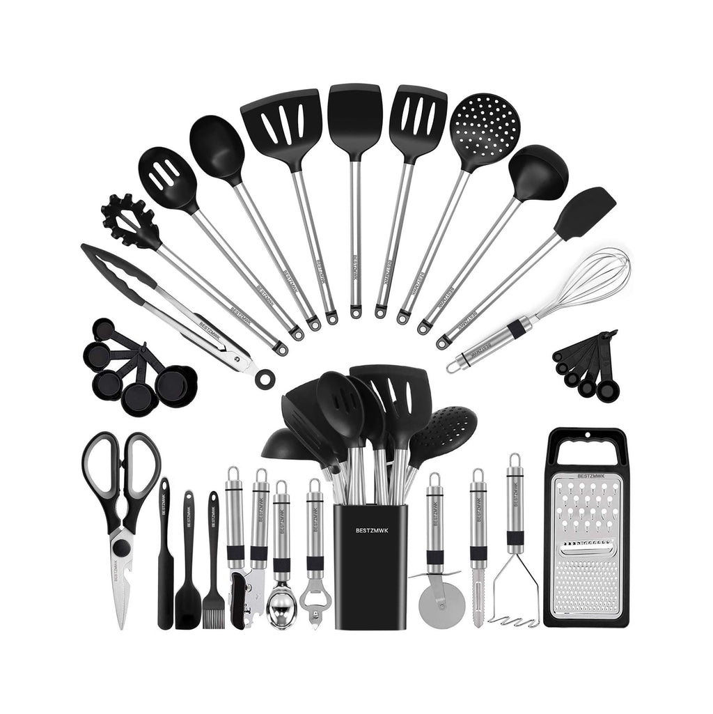 Kitchen Utensil Set-Silicone Cooking Utensils-33 Kitchen Gadgets & Spoons for Nonstick Cookware-Silicone and Stainless Steel Spatula Set-Best Kitchen Tools, Useful Pots and Pans Accessories