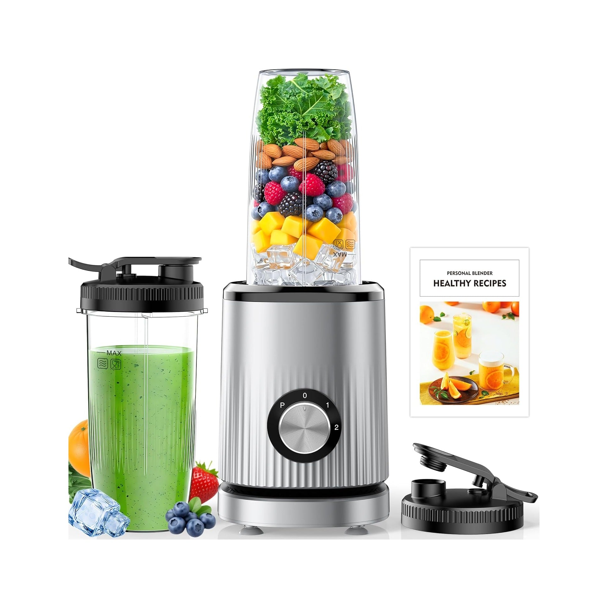 Blender for Smoothies Portable Personal Blender for Shakes and Smoothies for Kitchen with 2 * 24oz Portable Cups and Extra Lid, Smoothie Maker Machine for Juices, Baby Food, Nutritious Recipe