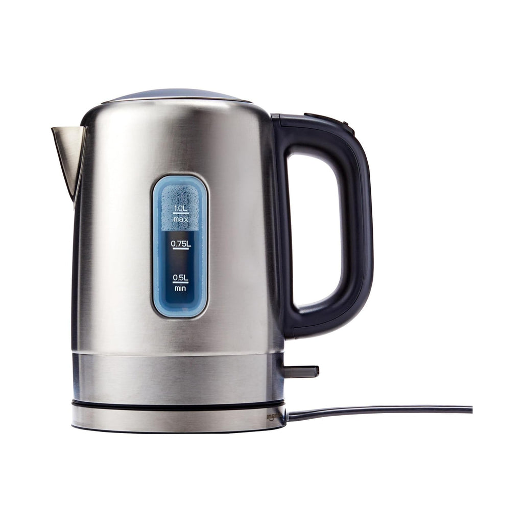 Electric Stainless Steel Kettle for Tea and Coffee, BPA-Free, Fast Boiling, Auto Shut-Off, 1 Liter, 1500W, Black and Silver