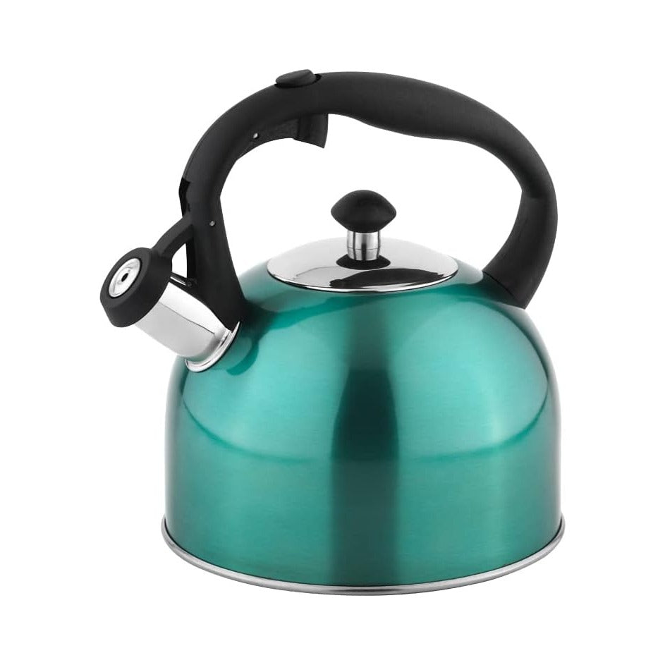 Stainless Steel Whistling Tea Kettle, Fast Boiling for Tea and Coffee, Food Grade, Ergonomic Handle, 2.3 Liter, Teal