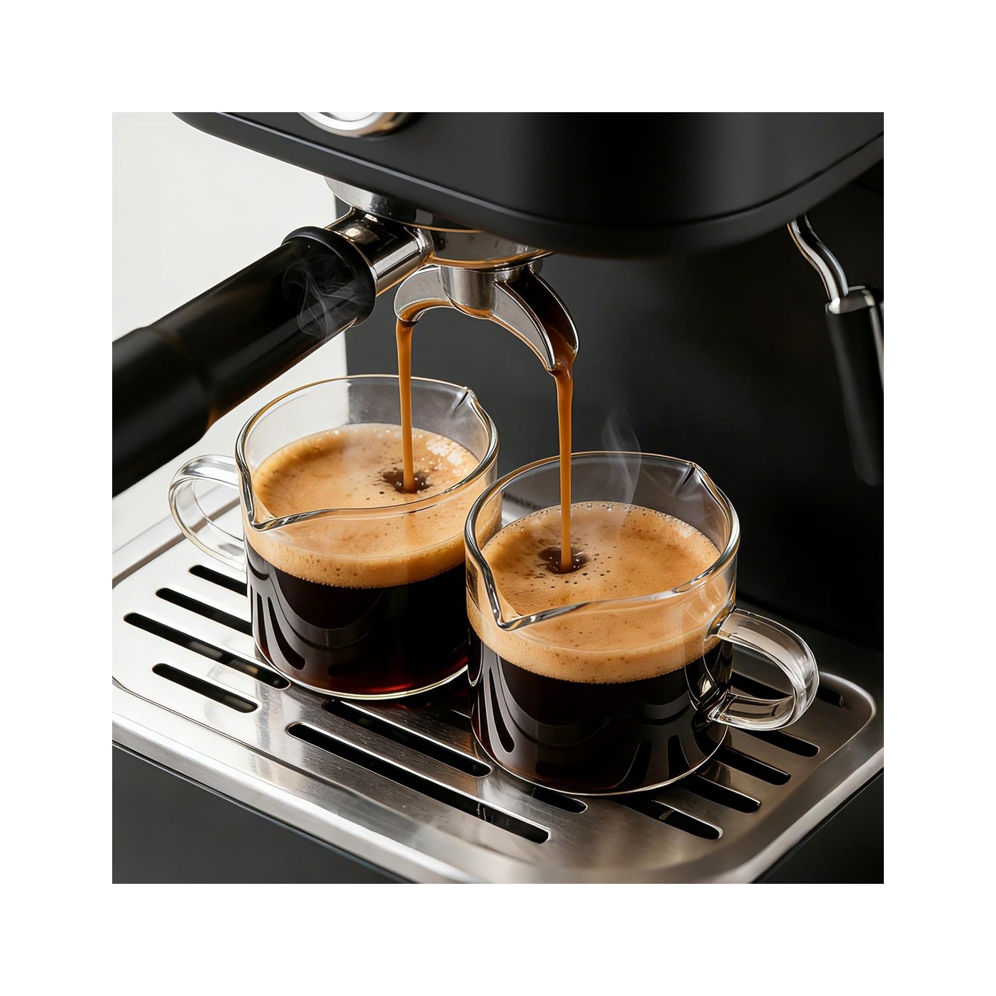 Espresso Cups Set of 2: Espresso Machine Accessories - Espresso Shot Cups for Home Baristas - Essential Coffee Bar Accessories - 4oz Glass Espresso Cup Set with Handled and Spout