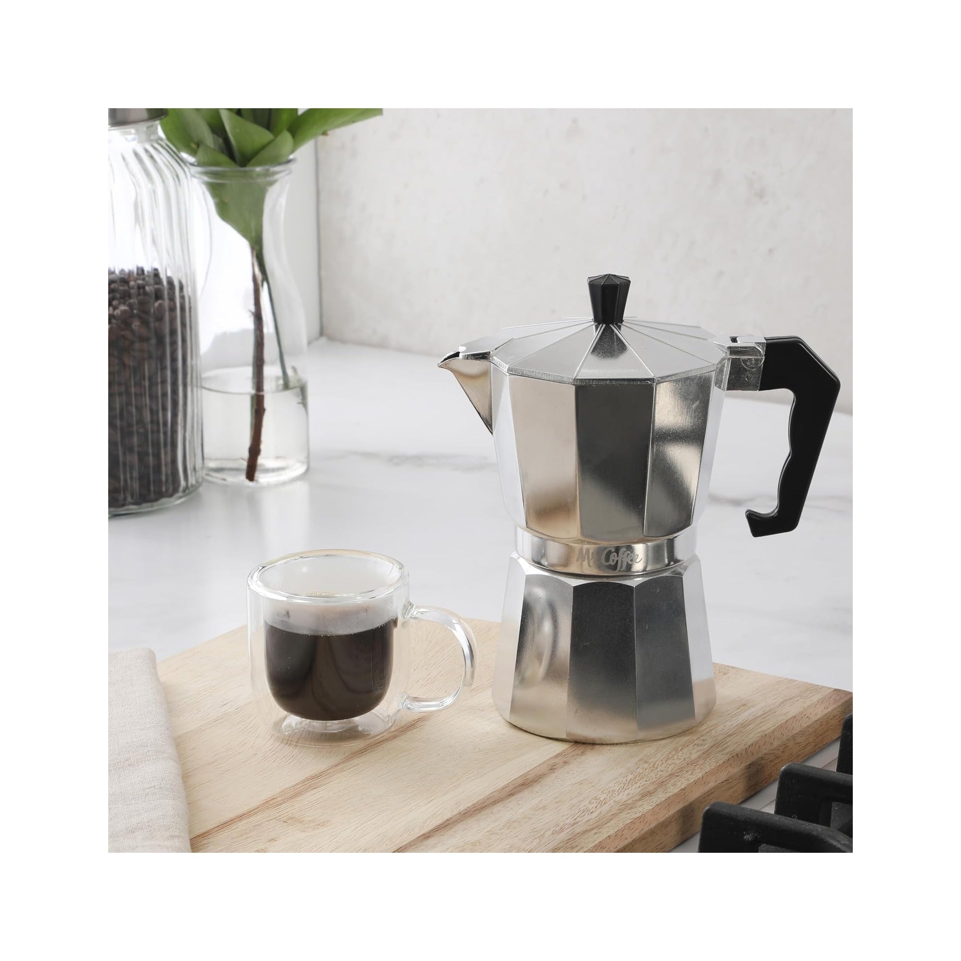 Brixia 6-Cup Stovetop Espresso Maker – Classic Italian Moka Pot, Aluminum Silver Espresso Coffee Maker with Handle for Strong, Rich Brew