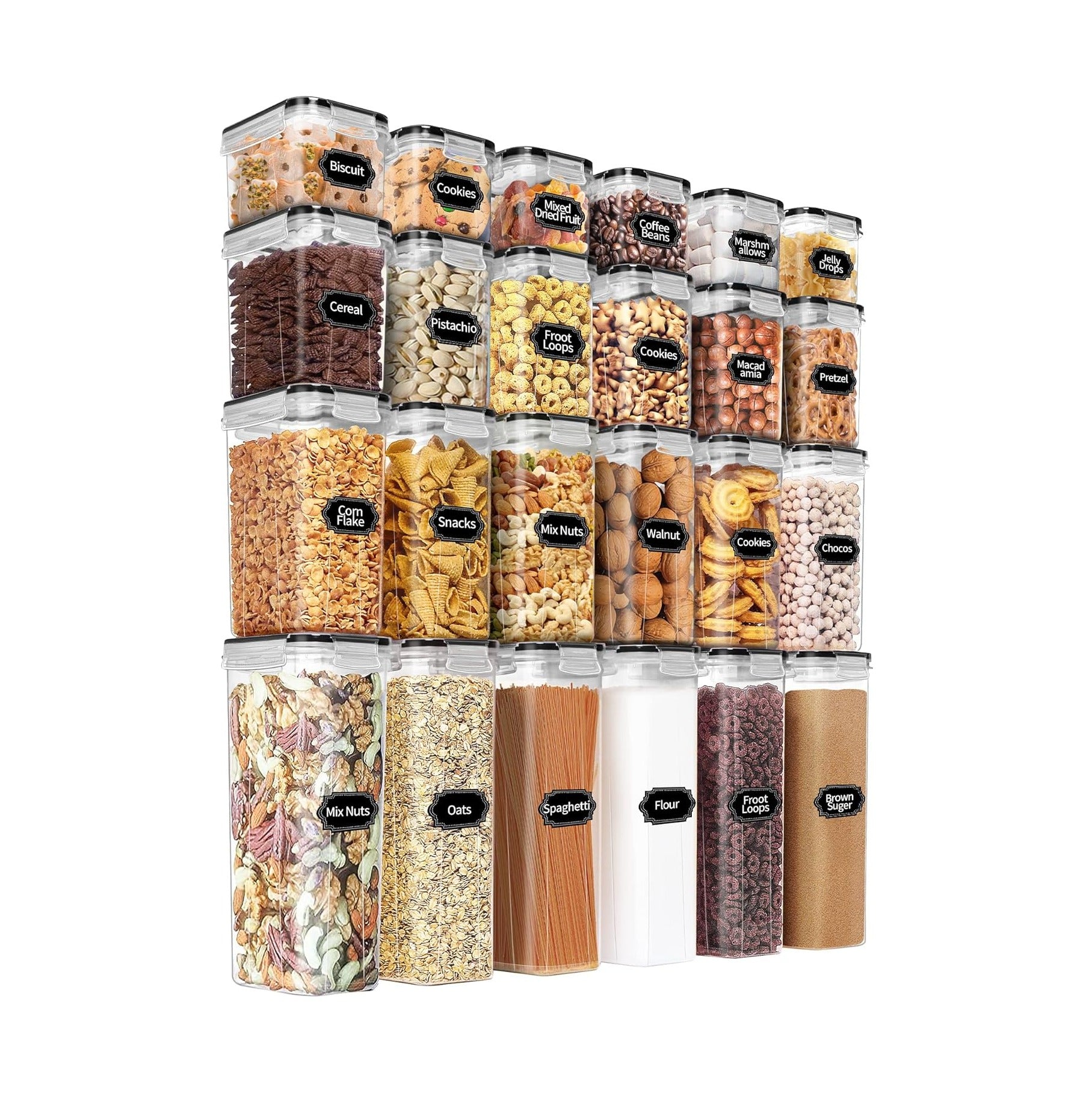Airtight Food Storage Containers Set with Lids - 24 PCS, BPA Free Kitchen and Pantry Organization, Plastic Leak-proof Canisters for Cereal Flour & Sugar - Labels & Marker