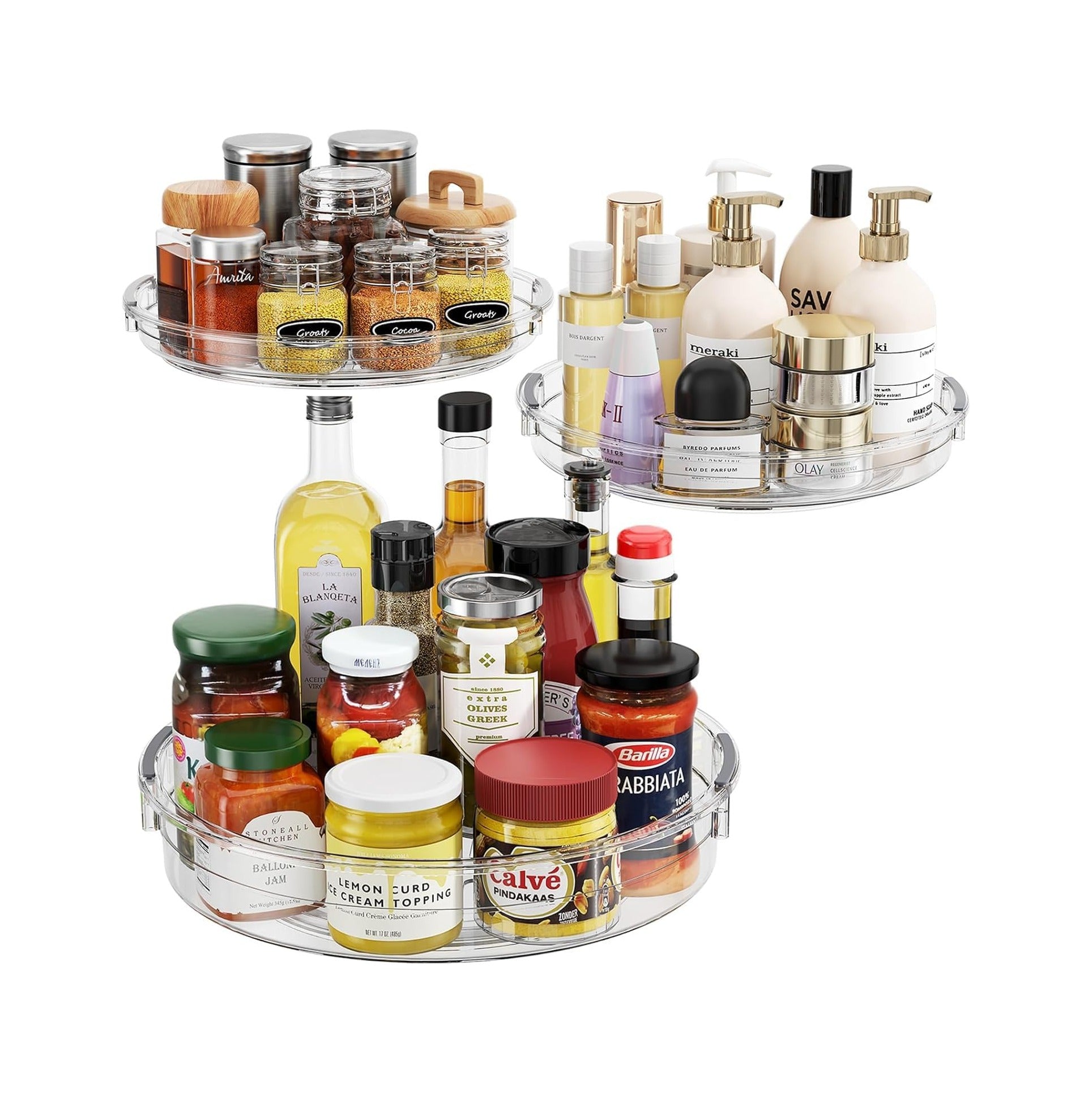 3 Pack Lazy Susan Organizer Turntable for Cabinet, Pantry Organizers and Storage, Rotating Condiment Organizer for Kitchen, Table Top, Fridge, Countertop, Spice Organization, 9.25'' 10.6'' 12''