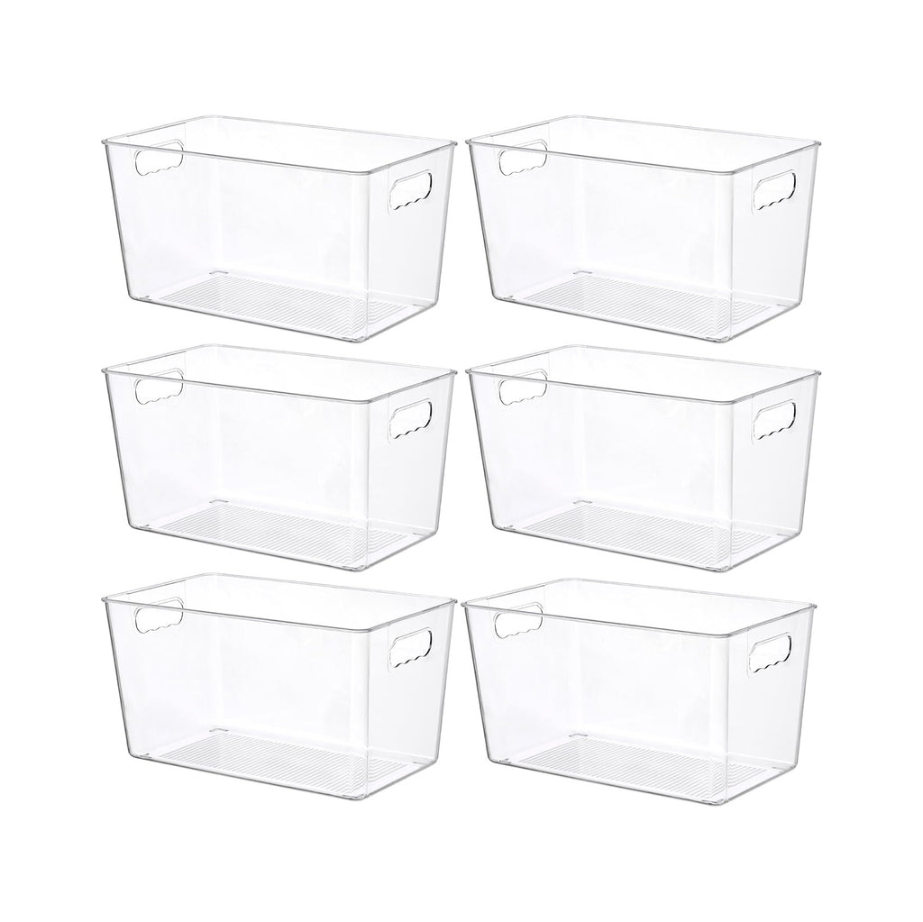 6 PCS Clear Plastic Storage Bins, Pantry Organizer Containers with Handle for Refrigerator, Fridge, Cabinet, Kitchen, Countertops, Cupboard, Home Organization and Storage, XL