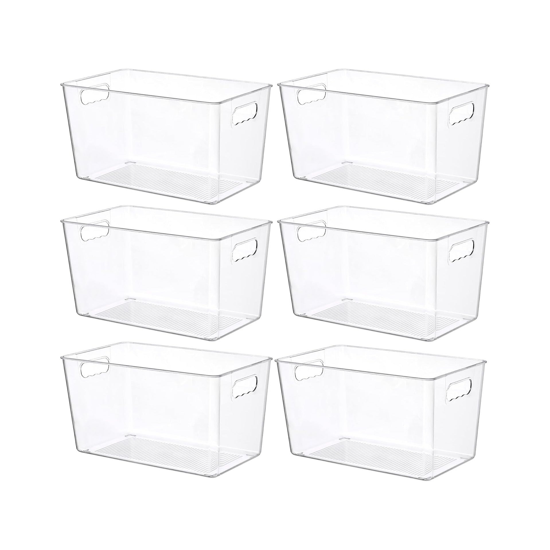 6 PCS Clear Plastic Storage Bins, Pantry Organizer Containers with Handle for Refrigerator, Fridge, Cabinet, Kitchen, Countertops, Cupboard, Home Organization and Storage, XL