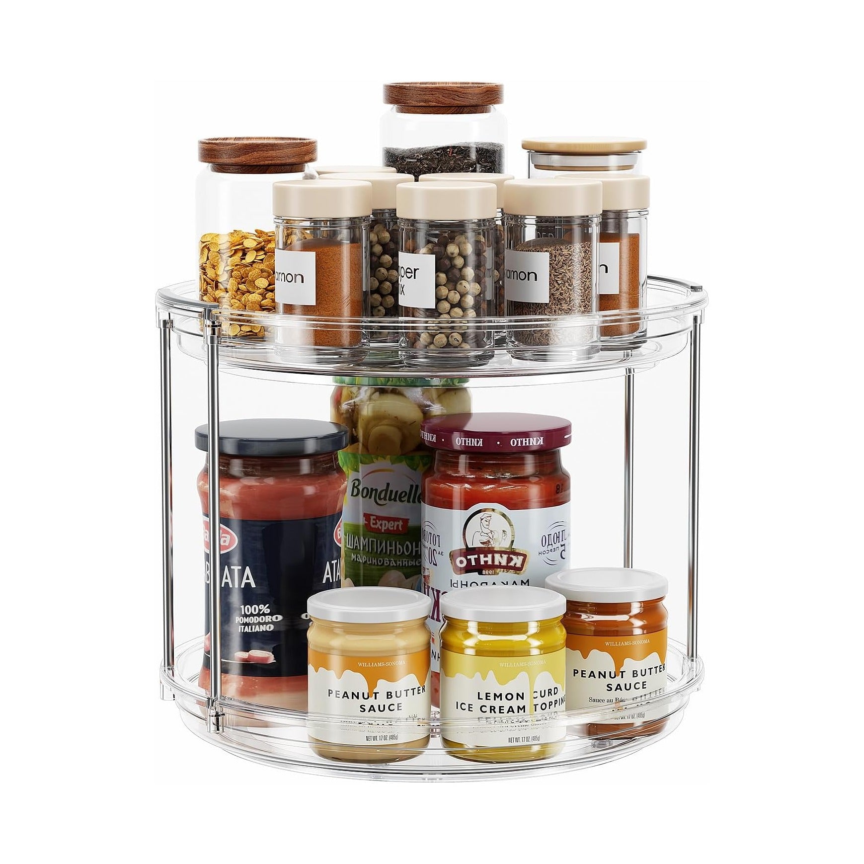 2 Tier Lazy Susan Turntable Organizer 9.25'' Rotating Spice Rack Organization for Cabinet, Kitchen, Pantry, Countertop, Bathroom, Vanity, Medicine Cabinet Organizer, Clear