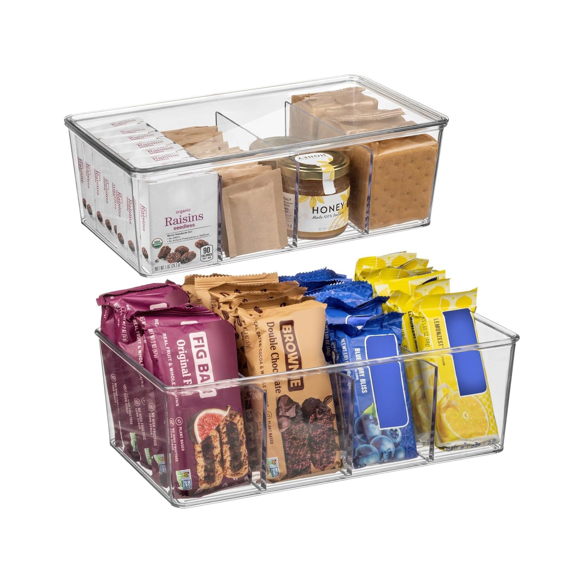 Pantry Organization and Storage Bins with Removable Dividers & Lids – Perfect Pantry Organizers or Kitchen Organization – Refrigerator Organizer Bins, Cabinet Organizers, 2 Pack