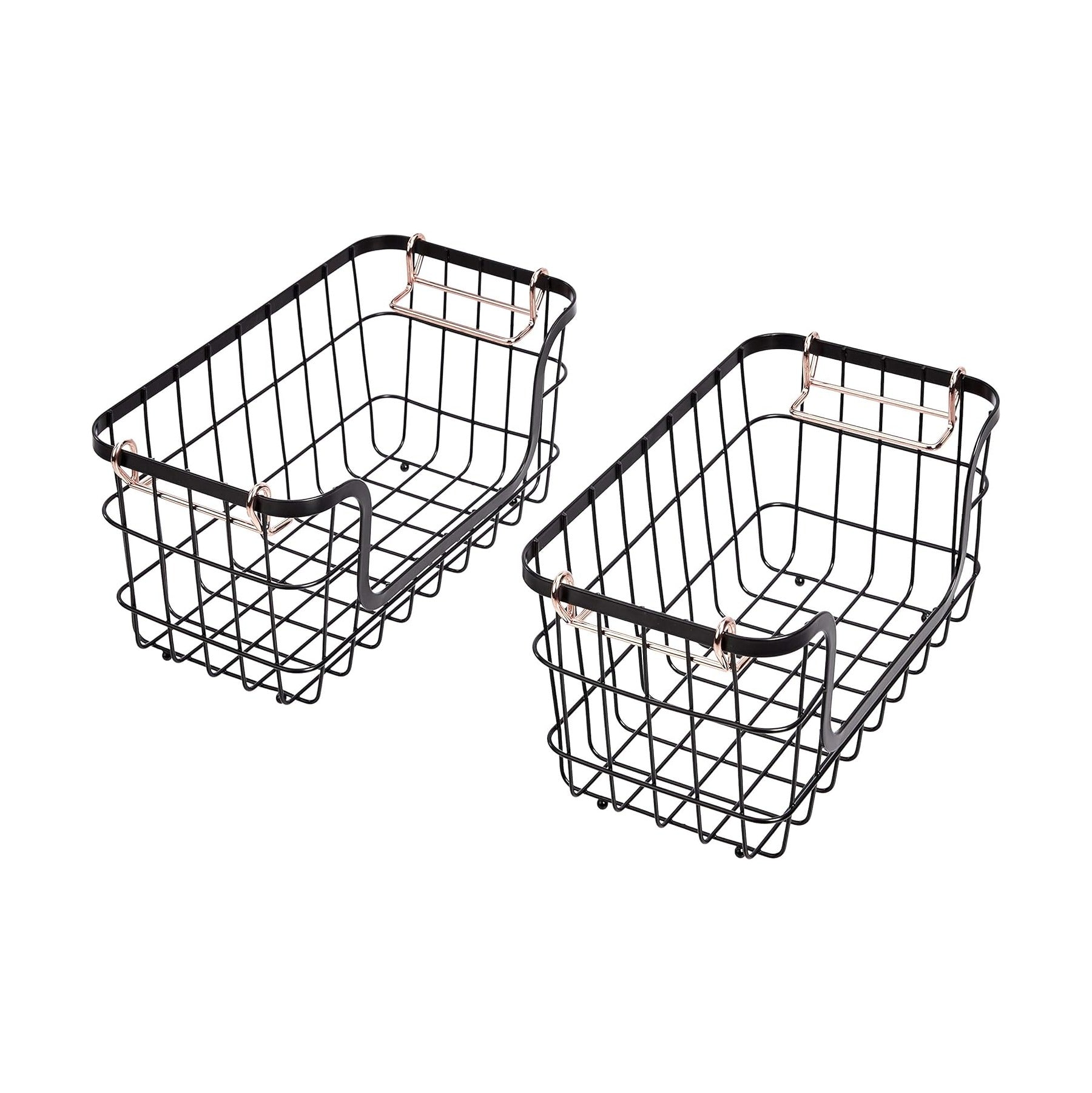 Stackable Metal Wire Rectangular Storage Baskets for Kitchen, Bathroom or Pantry Organizing, 2 Count, Black
