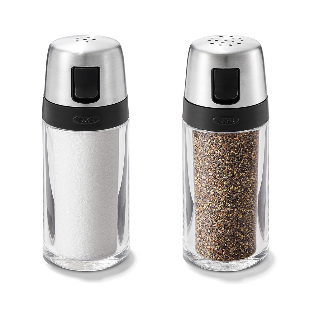 Salt and Pepper Shaker Set, Clear, Stainless Steel