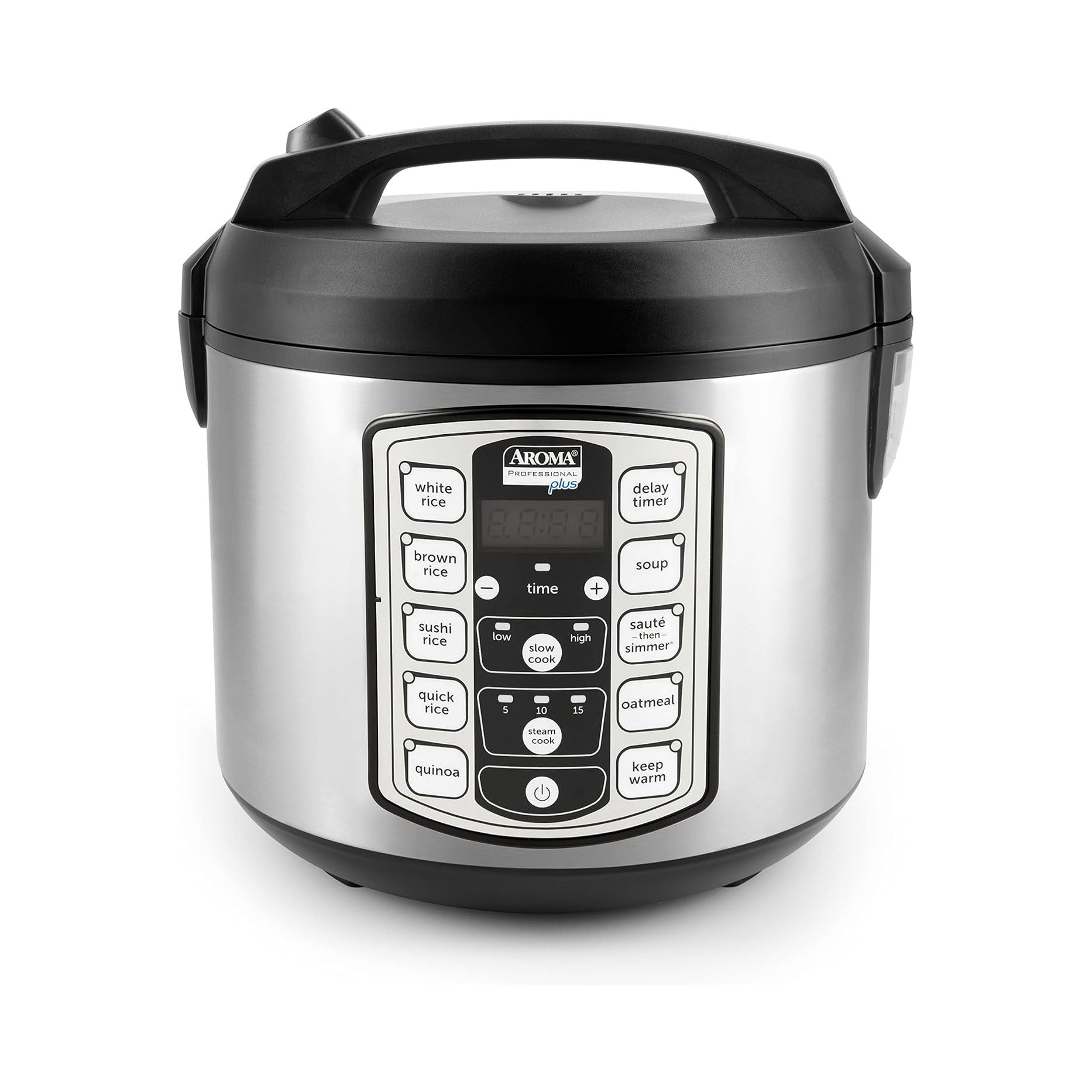 Housewares Professional Plus ARC-5000SB 20 Cup (Cooked) Digital Rice Cooker, Food Steamer, Slow Cooker, Stainless Exterior/Nonstick Pot, Silver, Black, 10-cup uncooked/20-cup cooked