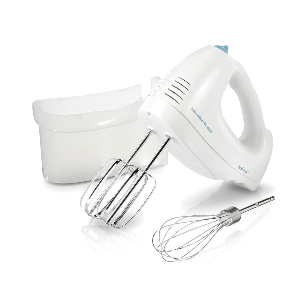 6-Speed Electric Hand Mixer with Whisk, Traditional Beaters, Snap-On Storage Case, 250 Watts, White