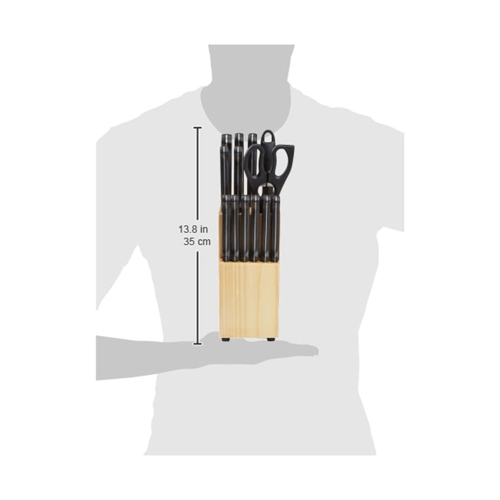 14-Piece High Carbon Stainless Steel Kitchen Knife Set with Full Tang Construction, Ergonomic Handles, Sharpener and Pinewood Block, Black