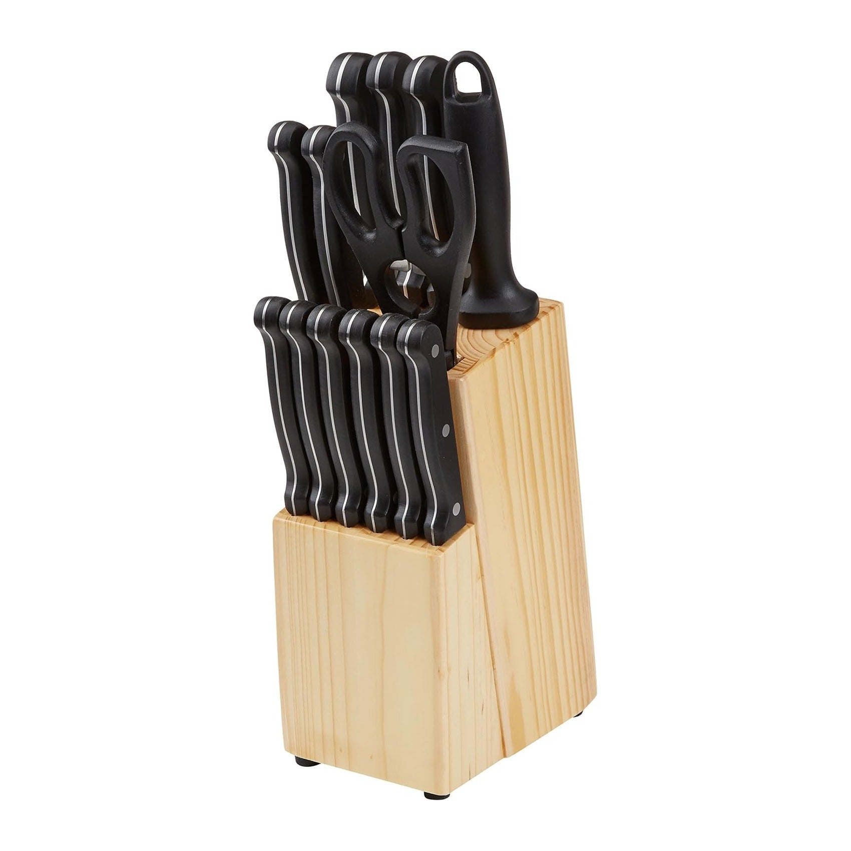 14-Piece High Carbon Stainless Steel Kitchen Knife Set with Full Tang Construction, Ergonomic Handles, Sharpener and Pinewood Block, Black