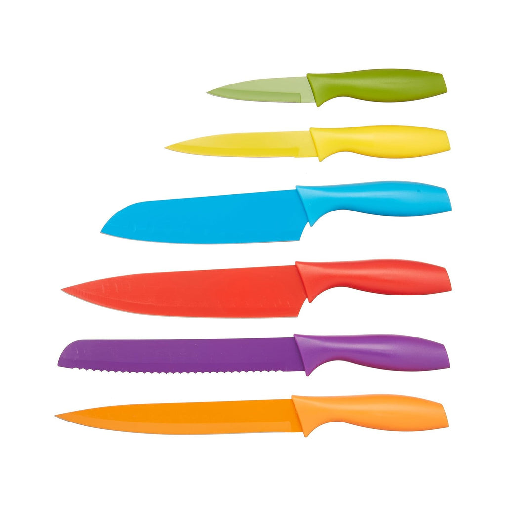 Color-Coded Dishwasher Safe Kitchen Knife Set, 12-Piece with Ergonomic Handles, Non-stick Sharp Blades, 6 Knives with 6 Blade Guards, Multicolor