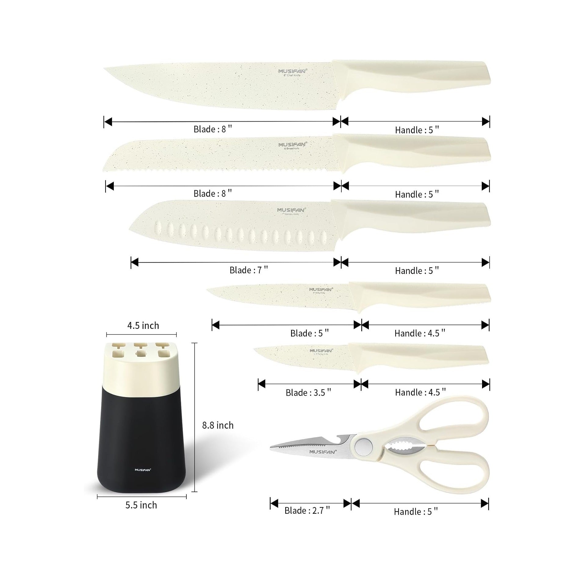 7-Piece Kitchen Knife Set ，Knife Block Sets and High-Carbon Stainless Steel Kitchen Knives for Cooking ，Dishwasher Safe,Ergonomic Handle
