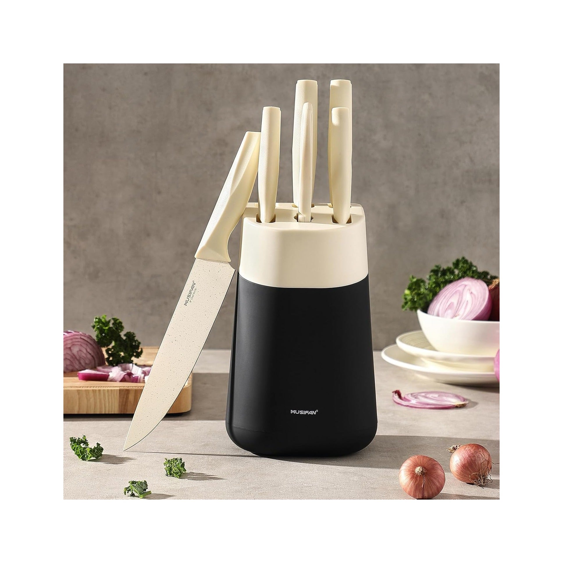 7-Piece Kitchen Knife Set ，Knife Block Sets and High-Carbon Stainless Steel Kitchen Knives for Cooking ，Dishwasher Safe,Ergonomic Handle