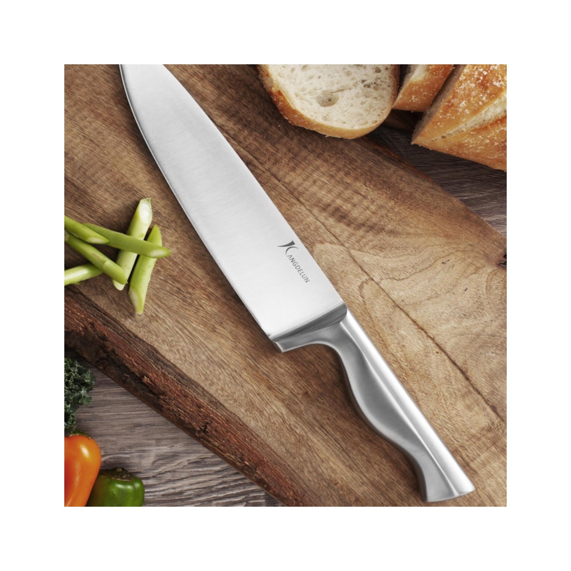 15-Piece Ultra Sharp Kitchen Knife Set with Wooden Block, Exclusive Ergonomic Anti-Slip Handle, High-Carbon 50CR15MOV Steel, Angled Design, Dark Brown Wood Block