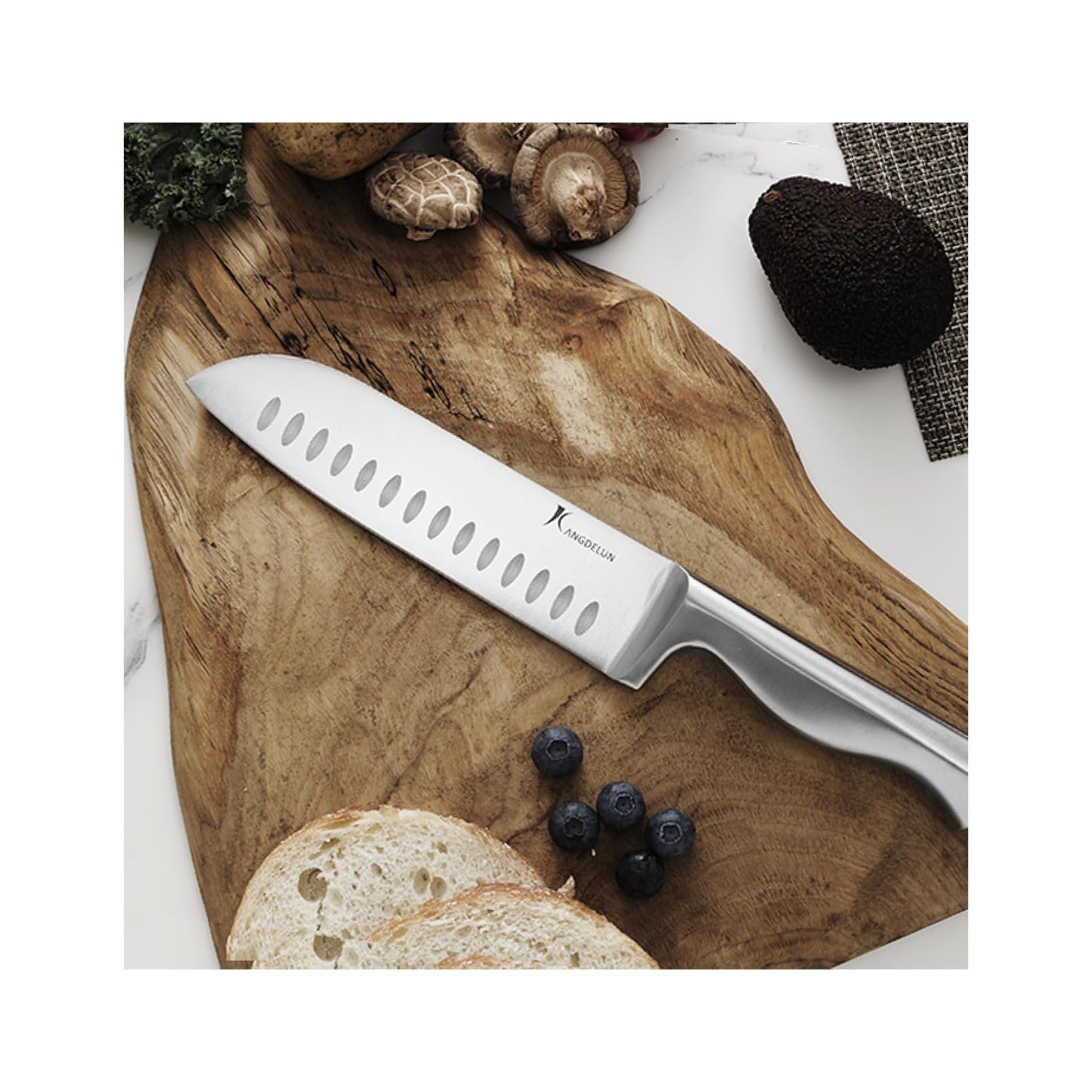 15-Piece Ultra Sharp Kitchen Knife Set with Wooden Block, Exclusive Ergonomic Anti-Slip Handle, High-Carbon 50CR15MOV Steel, Angled Design, Dark Brown Wood Block