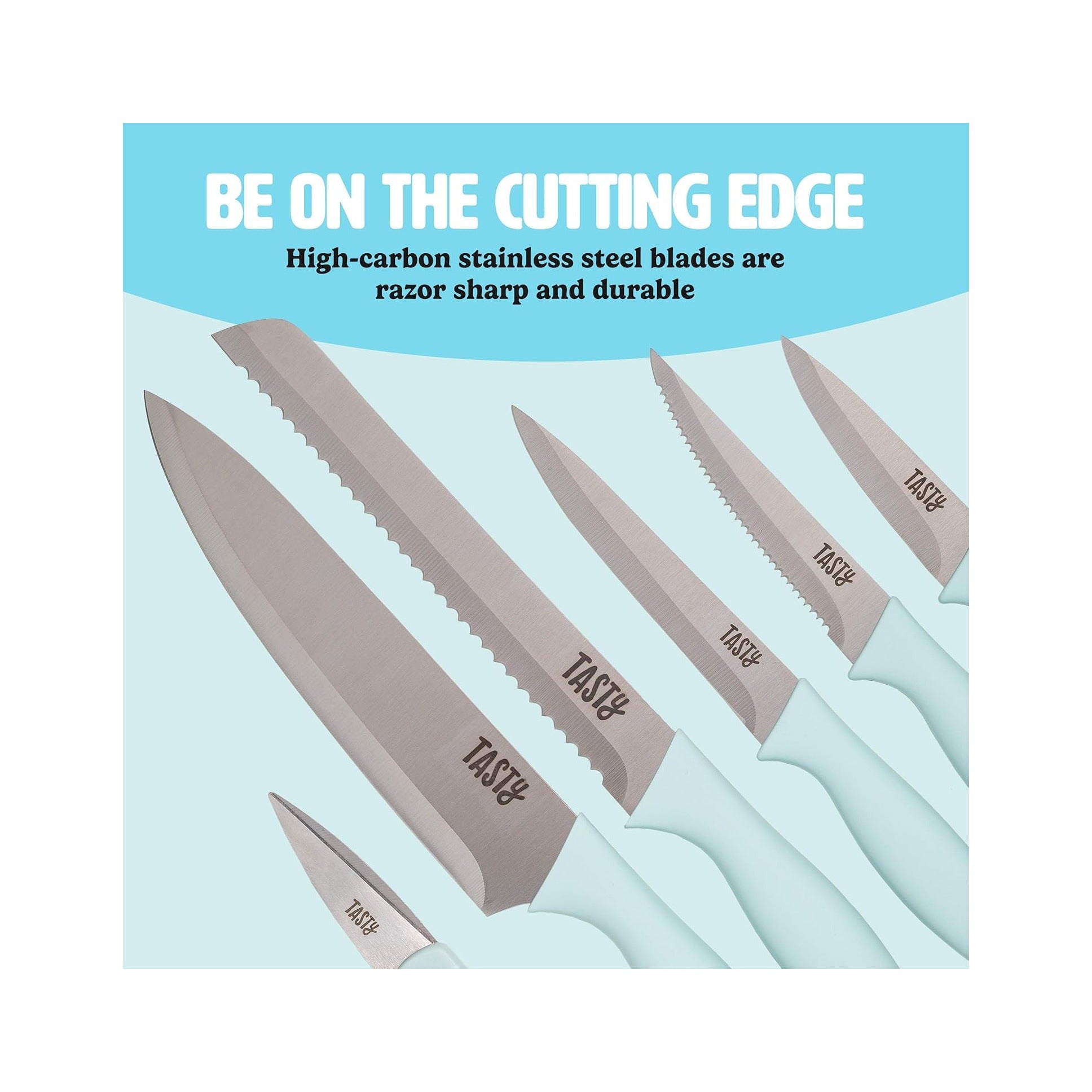 Kitchen Knife Set with Block, Cutlery Set includes Chef, Bread, Utility, Paring, Steak Knives & Shears, 10-Piece, Aqua