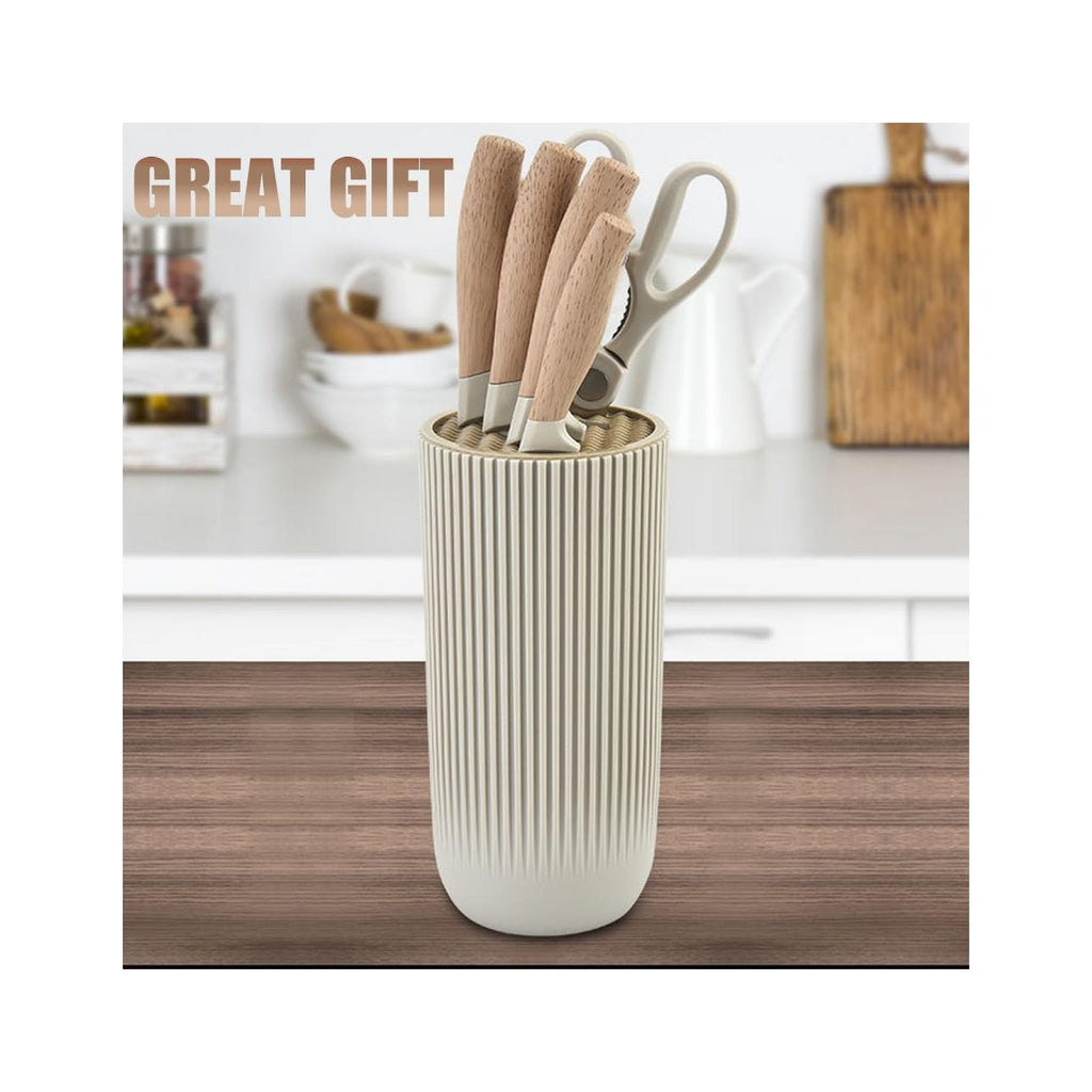 Knife Set, Wiztoynia 6-Piece Khaki Kitchen Knife Set for Home, Anti-Rust Non-stick Stainless Steel Sharp Chef Knife Sets with Universal Knife Block for Kitchen, Ergonomical Design
