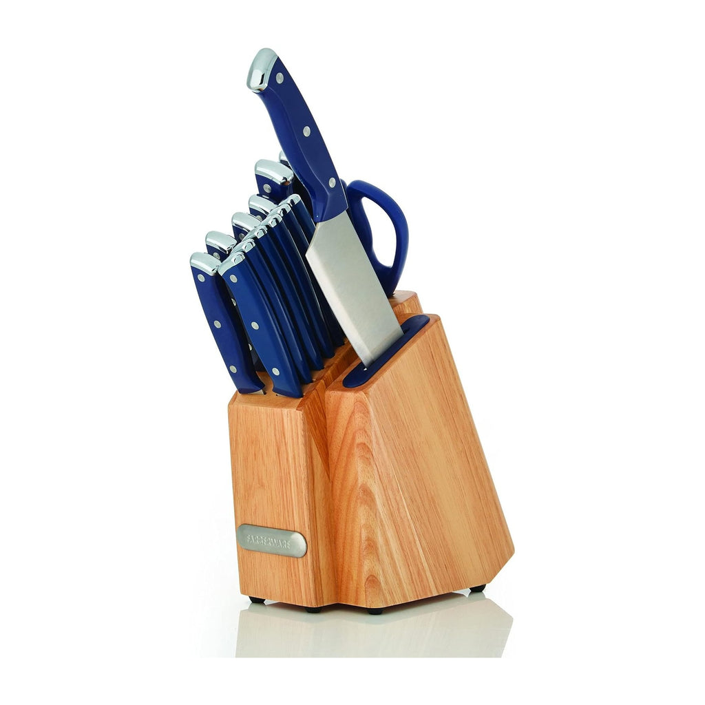 Edgekeeper Triple Riveted Slim Knife Block Set with Built in Sharpener, 14-Piece, Navy