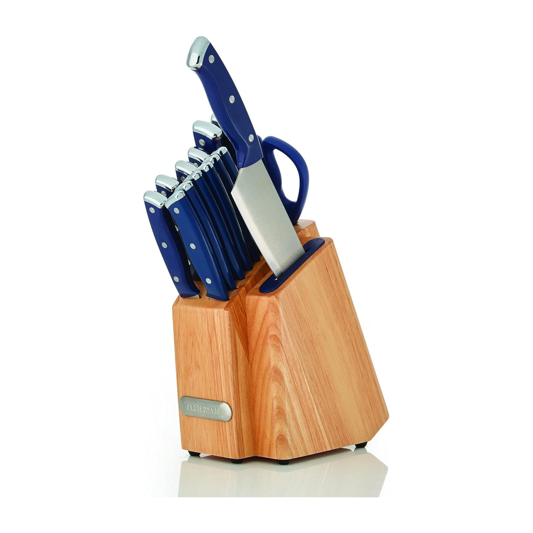 Edgekeeper Triple Riveted Slim Knife Block Set with Built in Sharpener, 14-Piece, Navy