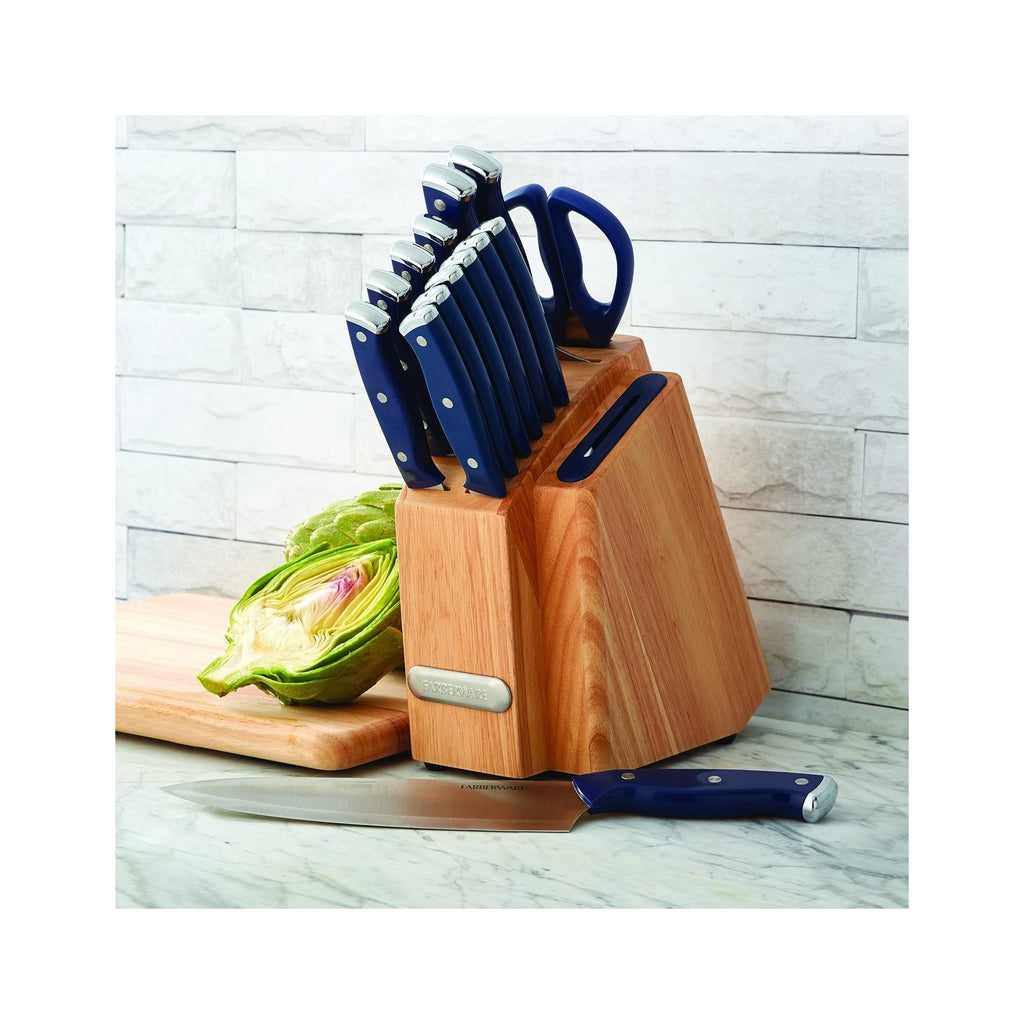 Edgekeeper Triple Riveted Slim Knife Block Set with Built in Sharpener, 14-Piece, Navy