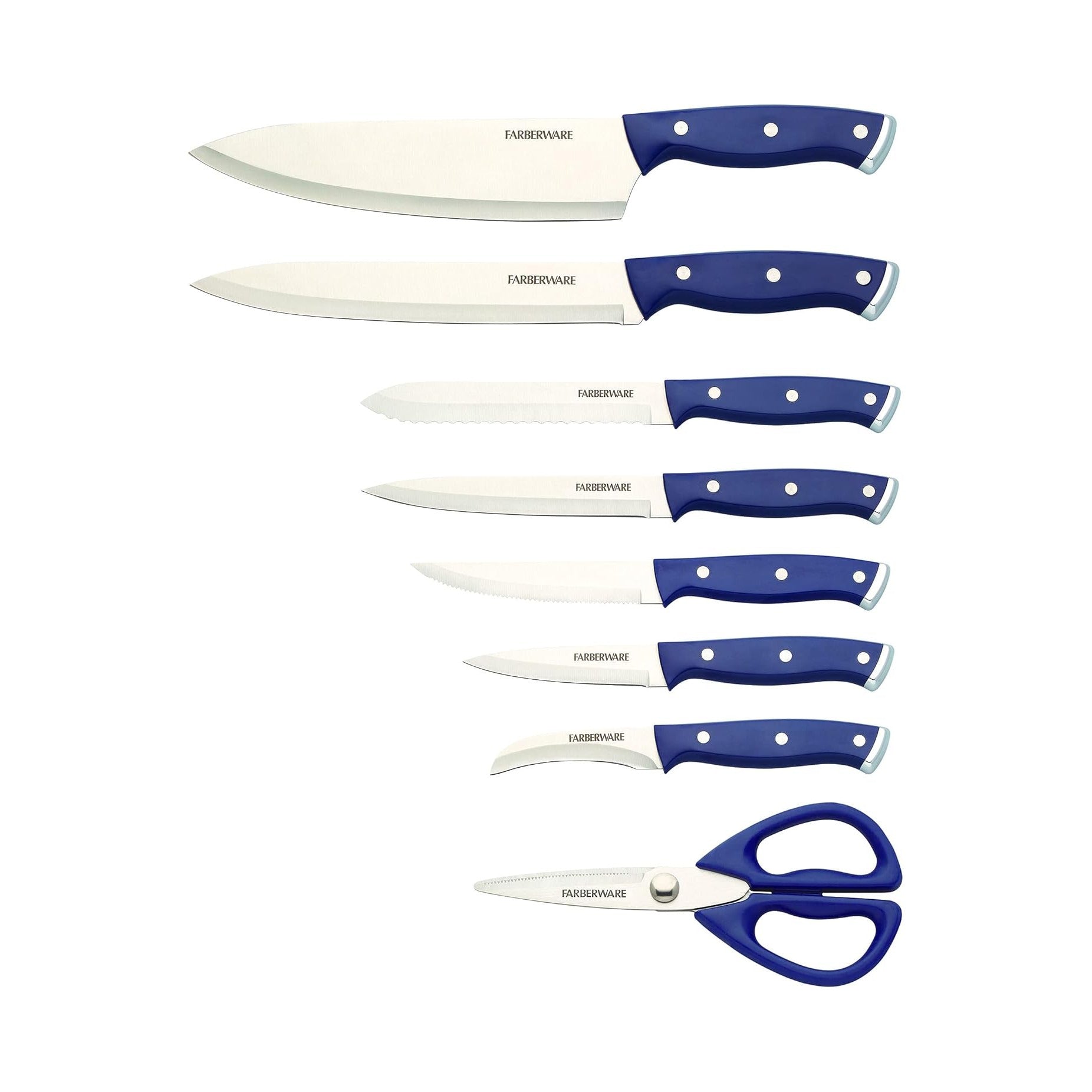 Edgekeeper Triple Riveted Slim Knife Block Set with Built in Sharpener, 14-Piece, Navy