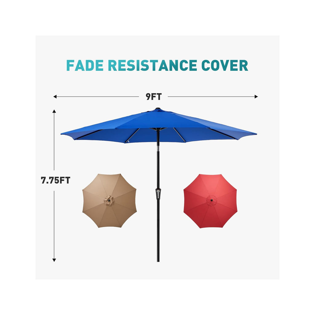 atio Umbrella with Tilt and Crank Button & 8 Sturdy Ribs Waterproof, Patio Table Umbrella Perfect for Poolside, Terrace, Beach and Outdoor Restaurant, Blue