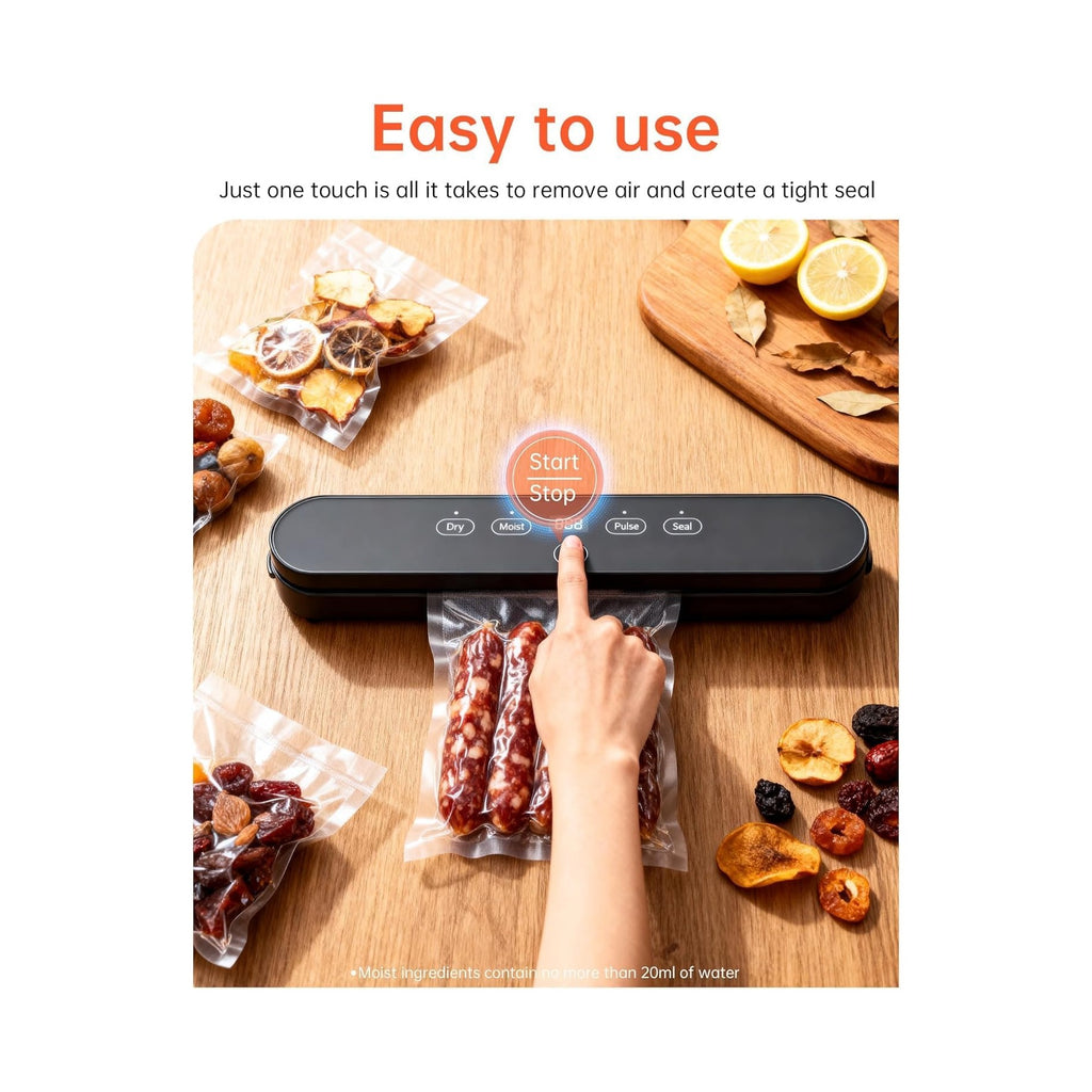 Food Vacuum Sealer Machine, 75kPa Compact Vacuum Sealer for Food, 4-in-1 Food Sealer with Digital Timer, Moist/Dry, Pulse, Seal Modes, Includes 20 Vacuum Bags, Perfect for Freezer Storage