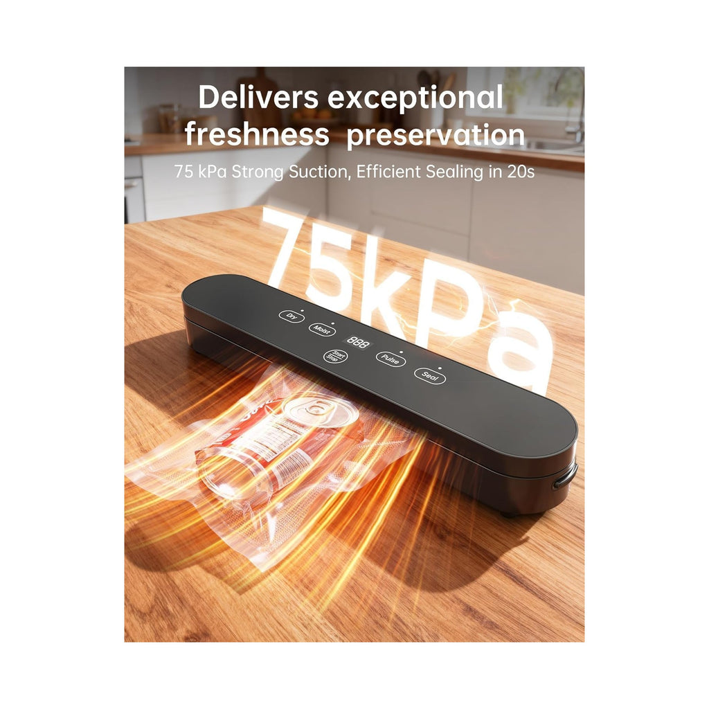 Food Vacuum Sealer Machine, 75kPa Compact Vacuum Sealer for Food, 4-in-1 Food Sealer with Digital Timer, Moist/Dry, Pulse, Seal Modes, Includes 20 Vacuum Bags, Perfect for Freezer Storage
