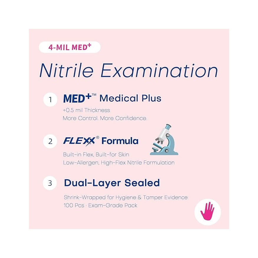 Nitrile Exam Gloves, 4 Mil 100 Pcs Powder-Free Latex-Free Cooking Food-Safe Disposable Medical Gloves, Rose Orchid