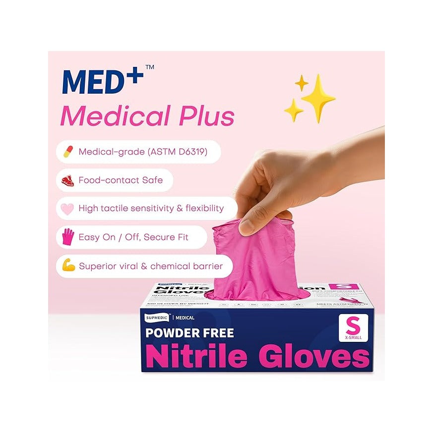 Nitrile Exam Gloves, 4 Mil 100 Pcs Powder-Free Latex-Free Cooking Food-Safe Disposable Medical Gloves, Rose Orchid