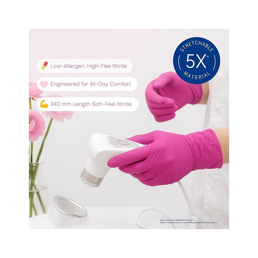 Nitrile Exam Gloves, 4 Mil 100 Pcs Powder-Free Latex-Free Cooking Food-Safe Disposable Medical Gloves, Rose Orchid