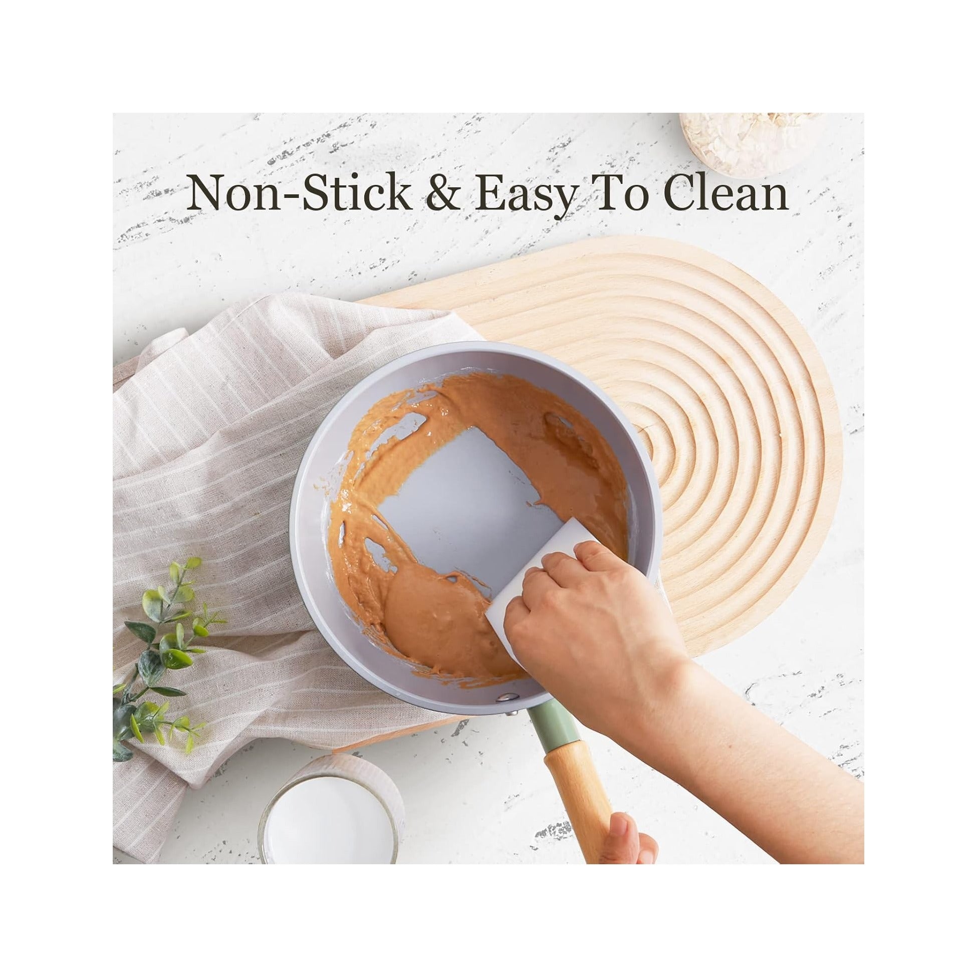 Ceramic Nonstick Sauce Pan with Lid, 2 Quart Cooking Pot, Small Saucepan with Steamer, PTFE& PFAS-Free, Wooden Handle for Cool Touch, Universal Base(Gas, Electric & Induction)