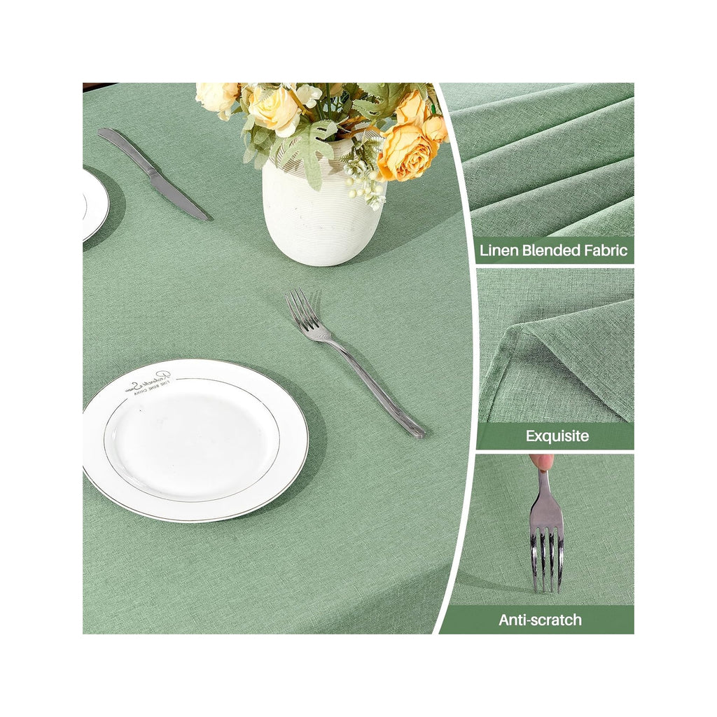 Textured Linen Table Cloth for Rectangle Tables - Sage Green Tablecloths Rectangular Waterproof Wrinkle Free Wipeable Dining Table Cover for Spring Easter Decor Wedding Birthday, 52 x 70 Inch
