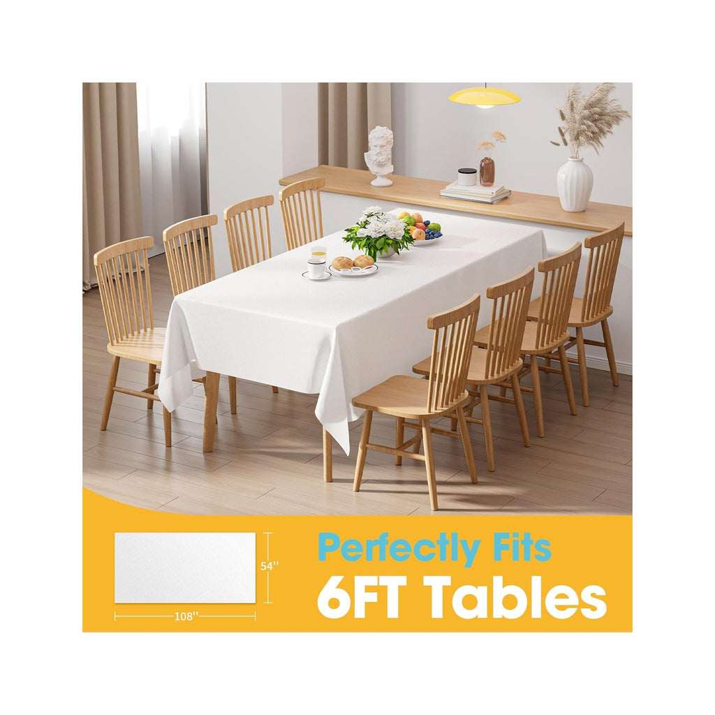 White Plastic Table Cloth - 4 Pack 54" × 108" Rectangle Disposable Tablecloths for 6FT Tables, Table Cover for Party, Holiday & Gathering Use