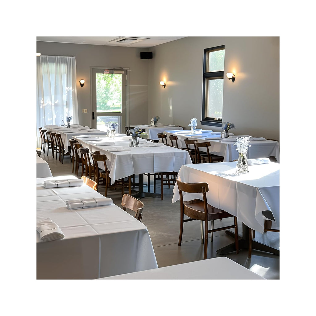 White Plastic Table Cloth - 4 Pack 54" × 108" Rectangle Disposable Tablecloths for 6FT Tables, Table Cover for Party, Holiday & Gathering Use