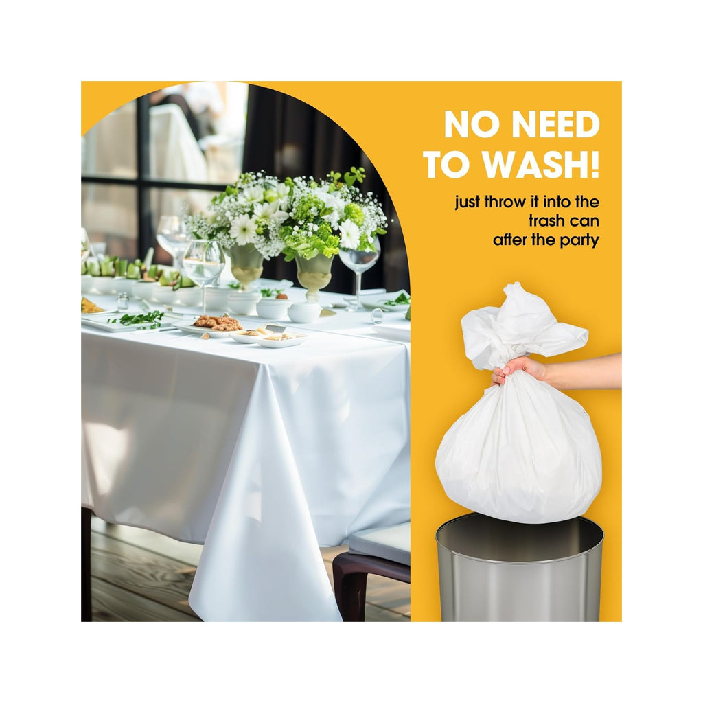 White Plastic Table Cloth - 4 Pack 54" × 108" Rectangle Disposable Tablecloths for 6FT Tables, Table Cover for Party, Holiday & Gathering Use