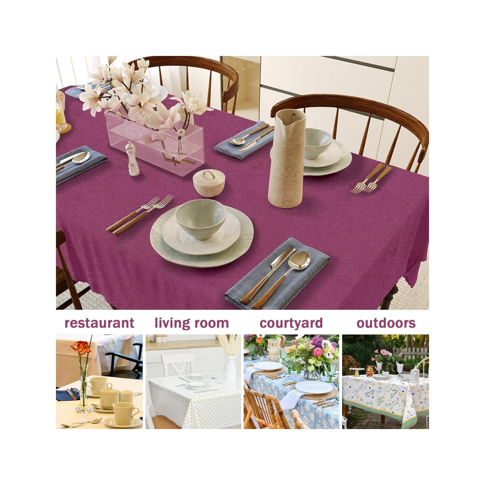 Rectangular Tablecloth Cationic Fabric Waterproof Stain Resistant Wrinkle-Resistant for Home/Decoration/Party/Buffet/Wedding/Dining Room/Camping