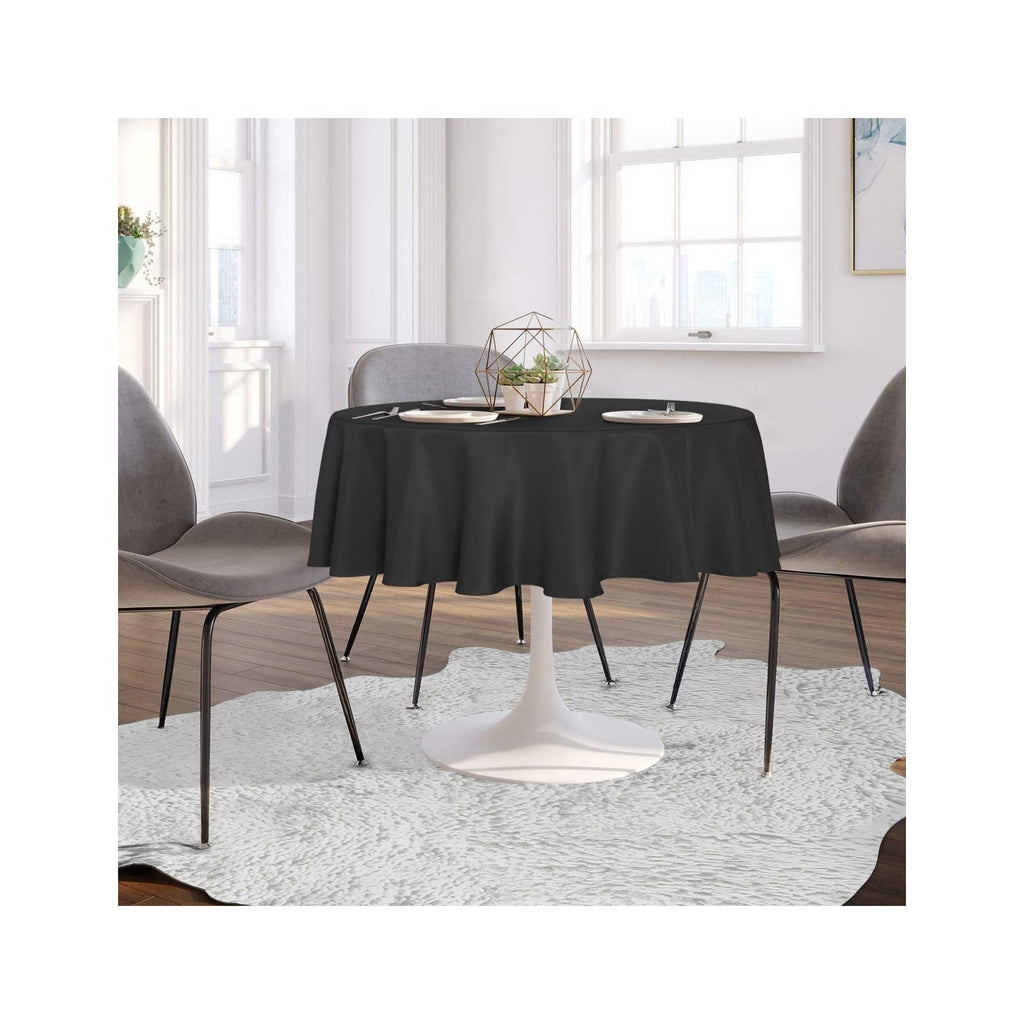 Round Tablecloth - 60 Inch (Fits 20-48 Inch Tables), Water Resistant Spill Proof Washable Polyester Table Cloth Decorative Fabric Table Cover for Dining, Buffet Parties and Camping, Black